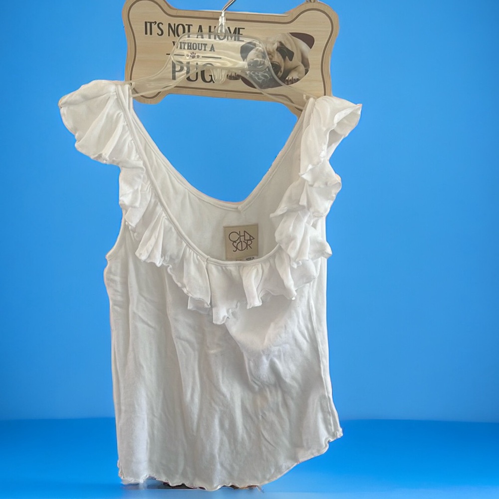 Chaser white ruffled off the shoulder tank size small
